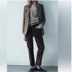 New ZARA ZW Collection Brown Velvet Flocked High Waist Bootcut Jeans Pants Sz 2